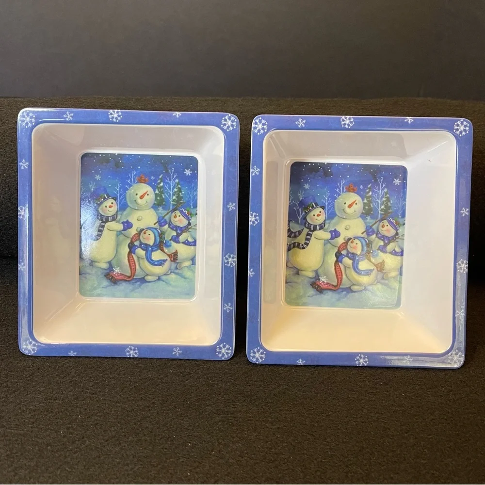 2 Snowman Snack Rectangle Bowls 6 x 5.25 Inches - Picture 13 of 16